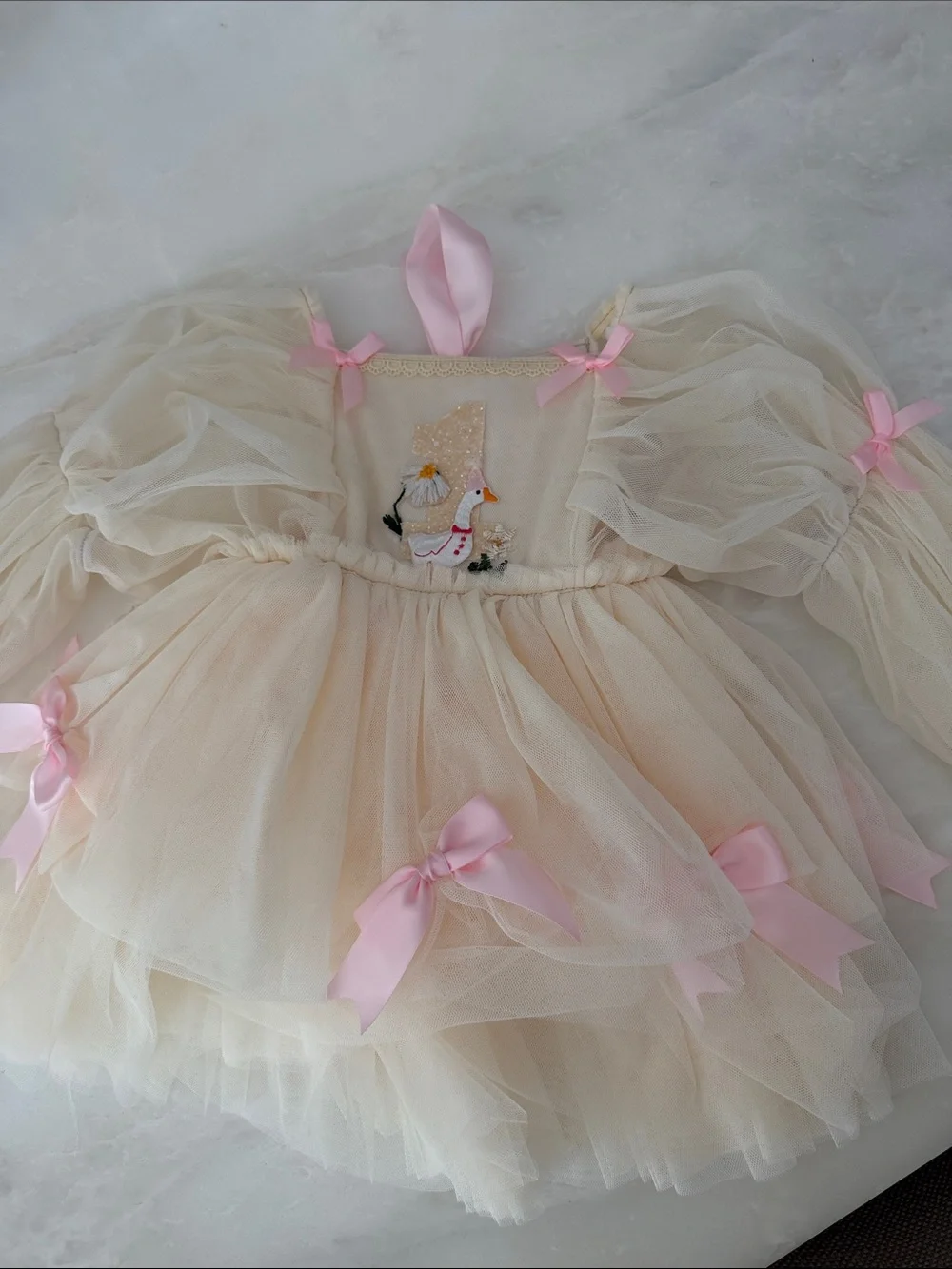 Cora and violet handmade first birthday one silly goose dress